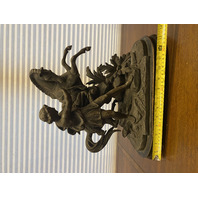 VTG MARLY HORSE Roman Warrior Restraining Horse Metal Sculpture, Wooden Base 15"