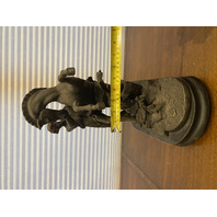 VTG MARLY HORSE Roman Warrior Restraining Horse Metal Sculpture, Wooden Base 15"