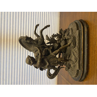 VTG MARLY HORSE Roman Warrior Restraining Horse Metal Sculpture, Wooden Base 15"