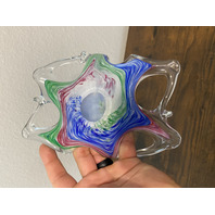 VTG Multicolored Murano Art Glass Freeform Basket/Candy Dish 7.5"L