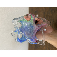 VTG Multicolored Murano Art Glass Freeform Basket/Candy Dish 7.5"L