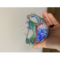 VTG Multicolored Murano Art Glass Freeform Basket/Candy Dish 7.5"L