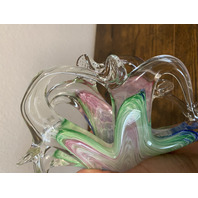 VTG Multicolored Murano Art Glass Freeform Napkin/Letter Holder Dish 7.75"L