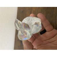 Iridescent Splatter Bunny/Rabbit Art Glass Paperweight 3"H