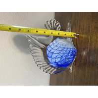 LARGE VTG Blue & White Art Glass Angel Fish Figurine/Sculpture 7.5"L