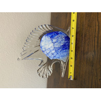 LARGE VTG Blue & White Art Glass Angel Fish Figurine/Sculpture 7.5"L