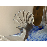 LARGE VTG Blue & White Art Glass Angel Fish Figurine/Sculpture 7.5"L