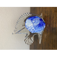 LARGE VTG Blue & White Art Glass Angel Fish Figurine/Sculpture 7.5"L