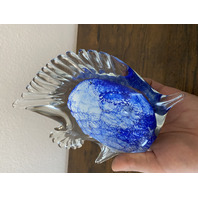 LARGE VTG Blue & White Art Glass Angel Fish Figurine/Sculpture 7.5"L