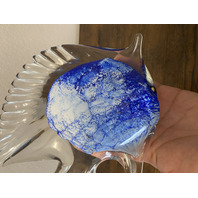 LARGE VTG Blue & White Art Glass Angel Fish Figurine/Sculpture 7.5"L