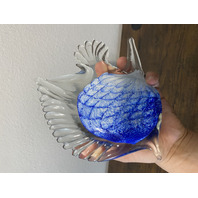 LARGE VTG Blue & White Art Glass Angel Fish Figurine/Sculpture 7.5"L