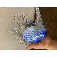 LARGE VTG Blue & White Art Glass Angel Fish Figurine/Sculpture 7.5"L