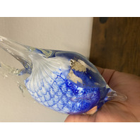 LARGE VTG Blue & White Art Glass Angel Fish Figurine/Sculpture 7.5"L