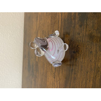 Clear White W/Pink Swirl Art Glass Frog Paperweight  2.75"H