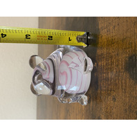 Clear White W/Pink Swirl Art Glass Frog Paperweight  2.75"H