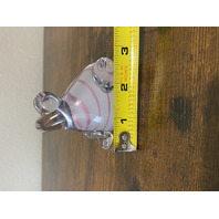 Clear White W/Pink Swirl Art Glass Frog Paperweight  2.75"H