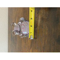 Clear White W/Pink Swirl Art Glass Frog Paperweight  2.75"H