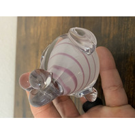 Clear White W/Pink Swirl Art Glass Frog Paperweight  2.75"H