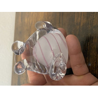 Clear White W/Pink Swirl Art Glass Frog Paperweight  2.75"H