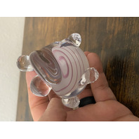 Clear White W/Pink Swirl Art Glass Frog Paperweight  2.75"H