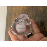 Clear White W/Pink Swirl Art Glass Frog Paperweight  2.75"H