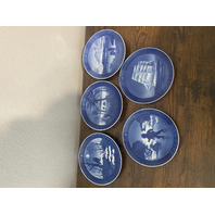 SET Of 5 VTG Royal Copenhagen Blue & White Collector Plates 7.25"W DENMARK