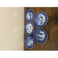 5 VTG Royal Copenhagen Blue & White Christmas Collector Plates 7.25"W DENMARK