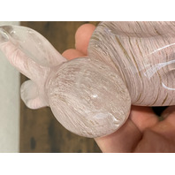 VTG Pink Swirl Art Glass Sitting Rabbit/Bunny W/Gold Specs 3.5"H