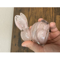 VTG Pink Swirl Art Glass Sitting Rabbit/Bunny W/Gold Specs 3.5"H