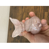 VTG Pink Swirl Art Glass Sitting Rabbit/Bunny W/Gold Specs 3.5"H