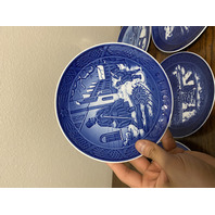 6 VTG Royal Copenhagen Blue & White Christmas Collector Plates 7.25"W DENMARK