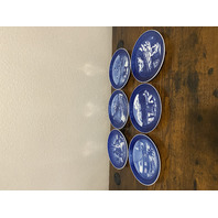 6 VTG Royal Copenhagen Blue & White Christmas Collector Plates 7.25"W DENMARK