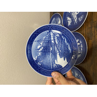6 VTG Royal Copenhagen Blue & White Christmas Collector Plates 7.25"W DENMARK