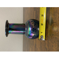 VTG Glass Eye Studio Dark Iridescent PULLED FEATHER Art Glass Vase 4.5"H SIGNED