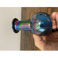 VTG Glass Eye Studio Dark Iridescent PULLED FEATHER Art Glass Vase 4.5"H SIGNED