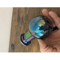 VTG Glass Eye Studio Dark Iridescent PULLED FEATHER Art Glass Vase 4.5"H SIGNED