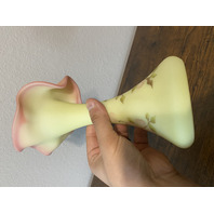 VTG UV REACTIVE FENTON Floral Jack In The Pulpit Art Glass Vase 10 1/8"H SIGNED