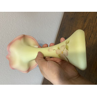 VTG UV REACTIVE FENTON Floral Jack In The Pulpit Art Glass Vase 10 1/8"H SIGNED