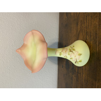 VTG UV REACTIVE FENTON Floral Jack In The Pulpit Art Glass Vase 10 1/8"H SIGNED