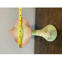 VTG UV REACTIVE FENTON Floral Jack In The Pulpit Art Glass Vase 10 1/8"H SIGNED