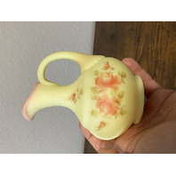 VTG UV REACTIVE FENTON Burmese Floral PAINTED Cruet W/Stopper SIGNED 7"H
