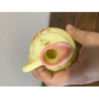 VTG UV REACTIVE FENTON Burmese Floral PAINTED Cruet W/Stopper SIGNED 7"H