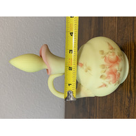 VTG UV REACTIVE FENTON Burmese Floral PAINTED Cruet W/Stopper SIGNED 7"H