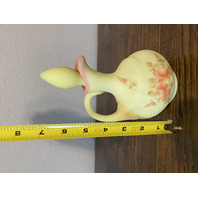 VTG UV REACTIVE FENTON Burmese Floral PAINTED Cruet W/Stopper SIGNED 7"H