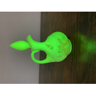 VTG UV REACTIVE FENTON Burmese Floral PAINTED Cruet W/Stopper SIGNED 7"H