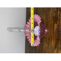 VTG FENTON Cranberry Opalescent Hobnail Ruffled Rim Glass Basket 8"H