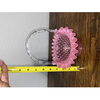 VTG FENTON Cranberry Opalescent Hobnail Ruffled Rim Glass Basket 8"H