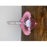 VTG FENTON Cranberry Opalescent Hobnail Ruffled Rim Glass Basket 8"H