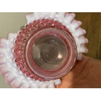 VTG FENTON Cranberry Opalescent Hobnail Ruffled Rim Glass Basket 8"H
