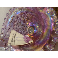 VTG FENTON Pink Iridescent FINE CUT & BLOCK Ruffled Rim Art Glass Basket 8.25"H